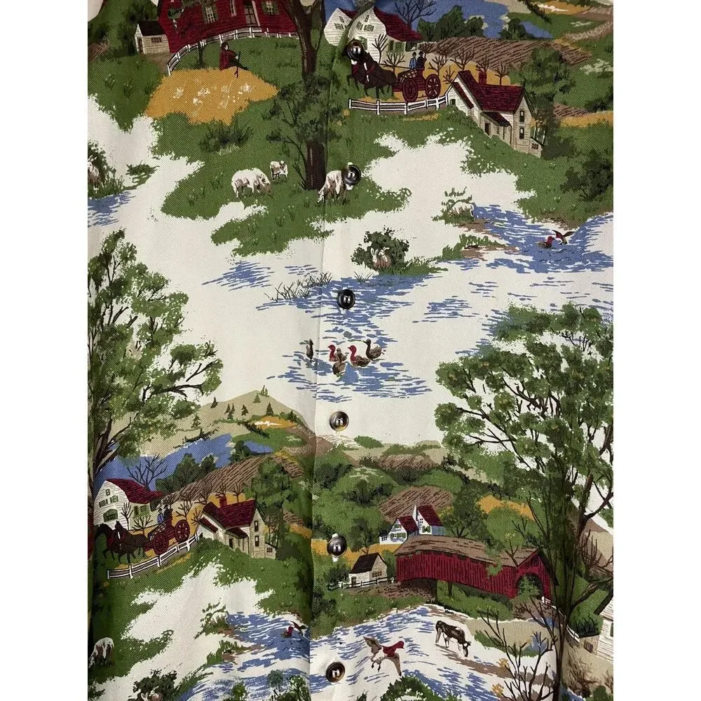 VTG Lizwear Novelty Farm Scene Countryside Horse Button Up Shirt M 90s Western - Picture 4 of 6